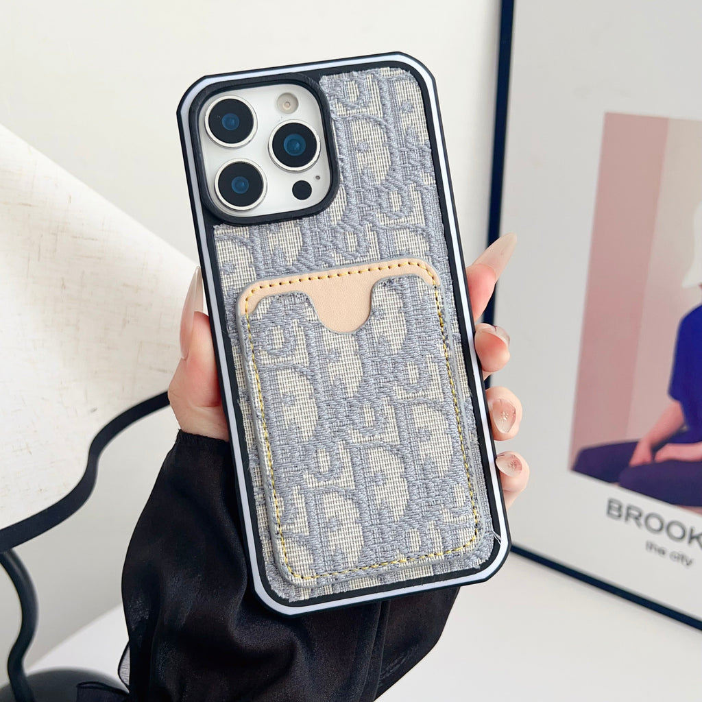 Dior Fabric iPhone Case Card Slot For 12 -16 Pro Max Plus for 12-pro-max