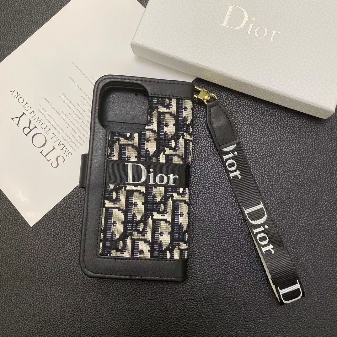 Dior Wallet iPhone Case With Strap For 12 13 14 15 16 Pro Max Plus Series