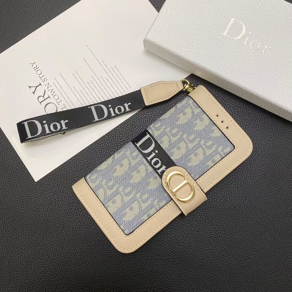 Dior Wallet iPhone Case With Strap For 12 13 14 15 16 Pro Max Plus Series for 12-pro