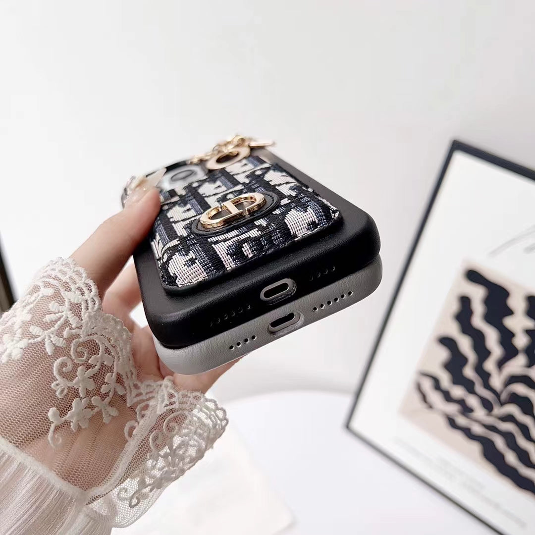 Christian Dior iPhone Case Card Slot For 12 13 14 15 Pro Max Plus Models