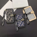 Dior Wallet iPhone Case With Strap For 12 13 14 15 16 Pro Max Plus Series