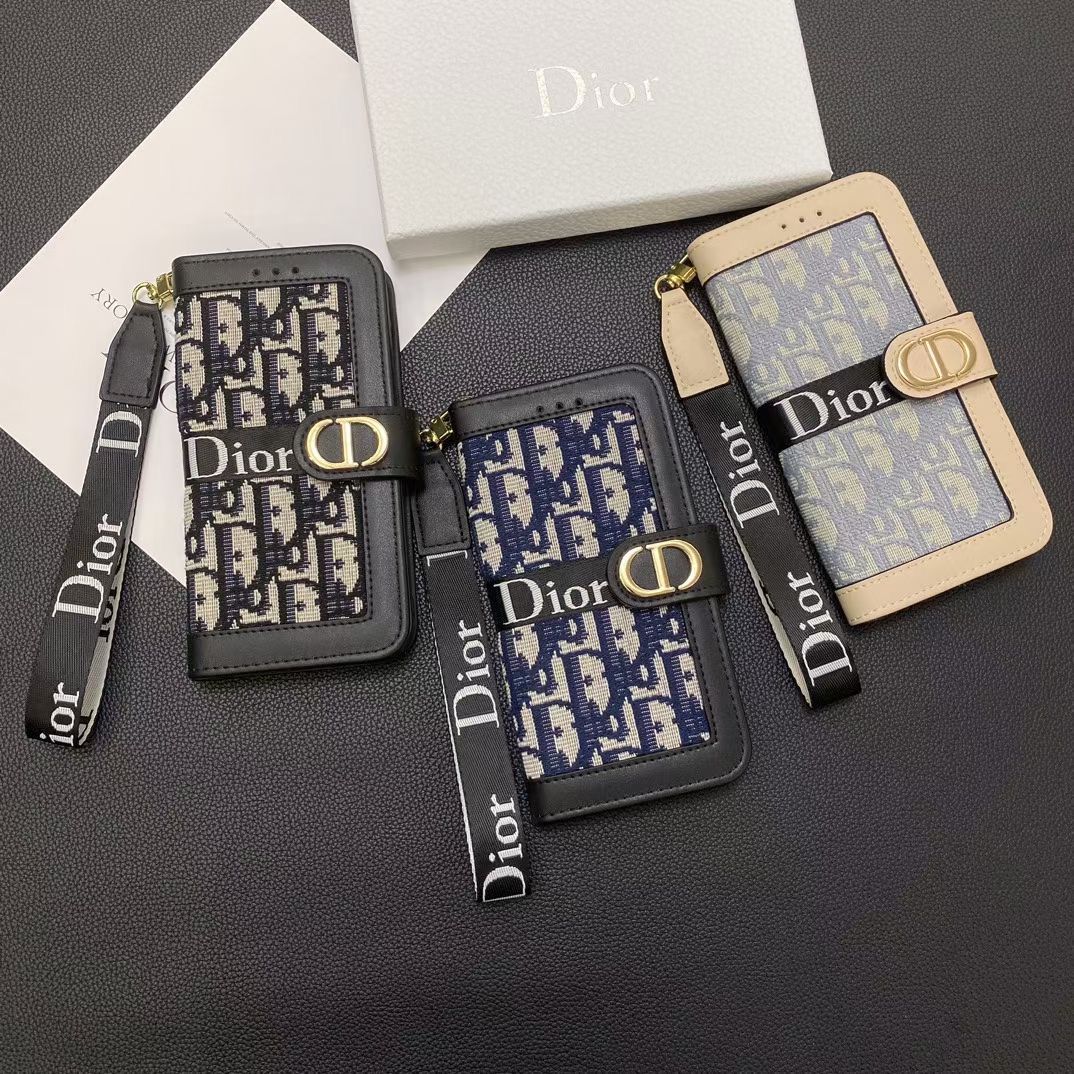 Dior Wallet iPhone Case With Strap For 12 13 14 15 16 Pro Max Plus Series