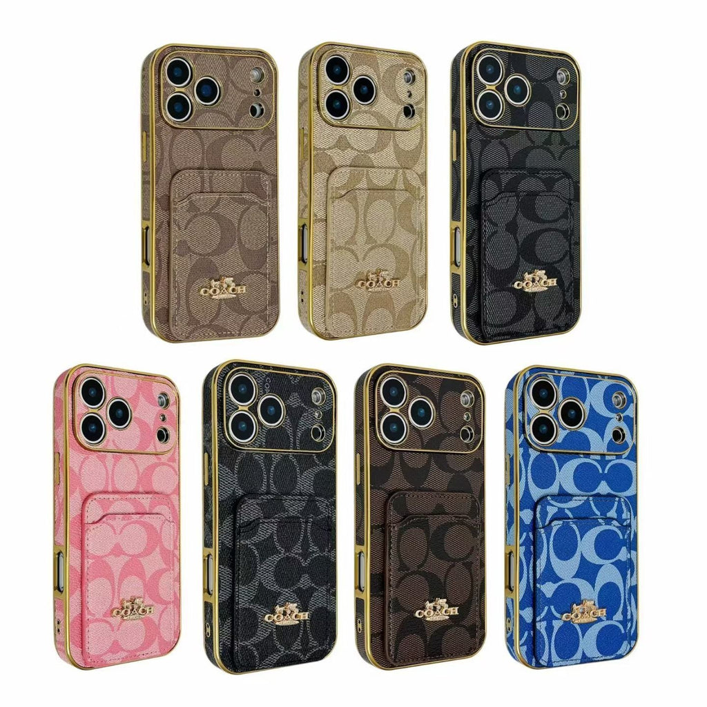 Electroplated Coach Card Holder Phone Case For iPhone 13-17 / Pro / Pro Max / Plus / Air