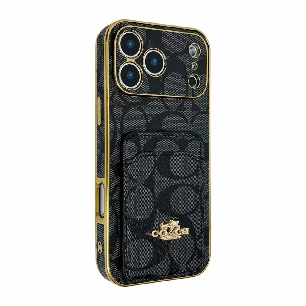 Electroplated Coach Card Holder Phone Case For iPhone 13-17 / Pro / Pro Max / Plus / Air