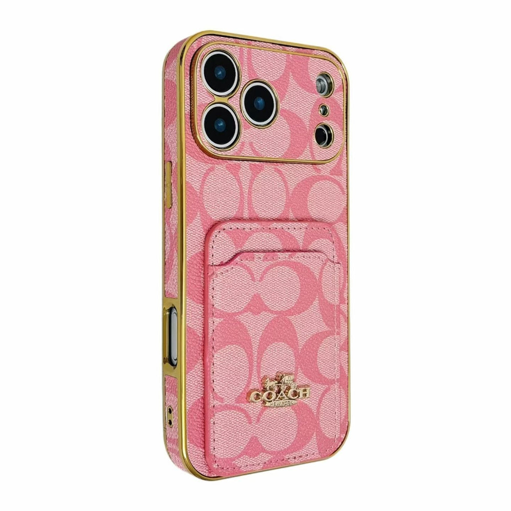 Electroplated Coach Card Holder Phone Case For iPhone 13-17 / Pro / Pro Max / Plus / Air