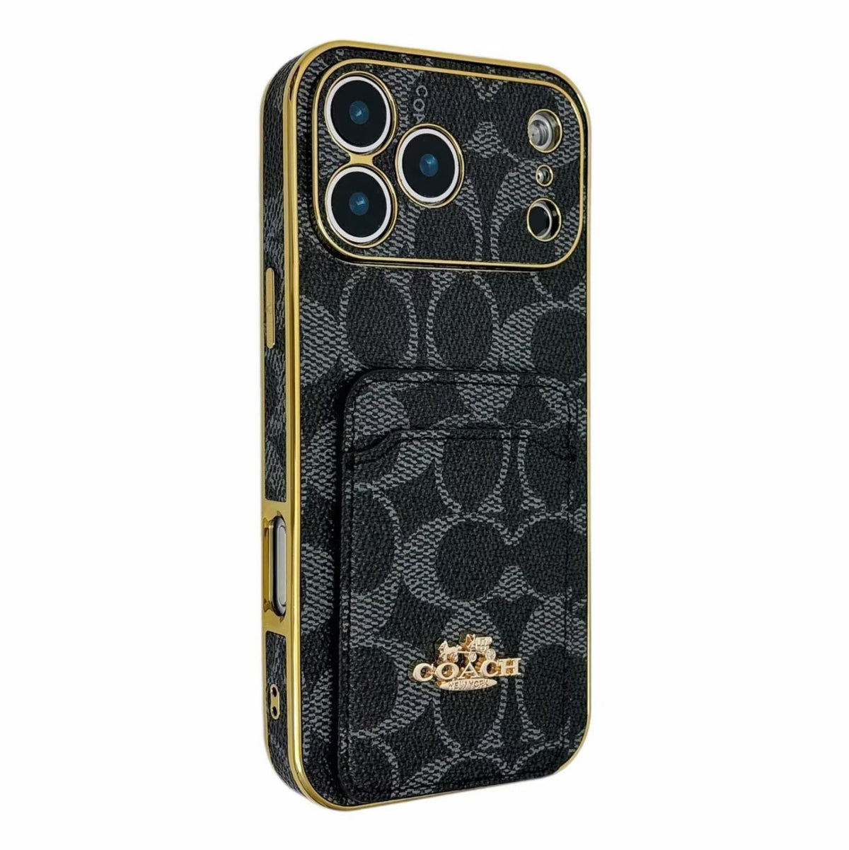Electroplated Coach Card Holder Phone Case For iPhone 13-17 / Pro / Pro Max / Plus / Air