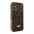 Electroplated Coach Card Holder Phone Case For iPhone 13-17 / Pro / Pro Max / Plus / Air