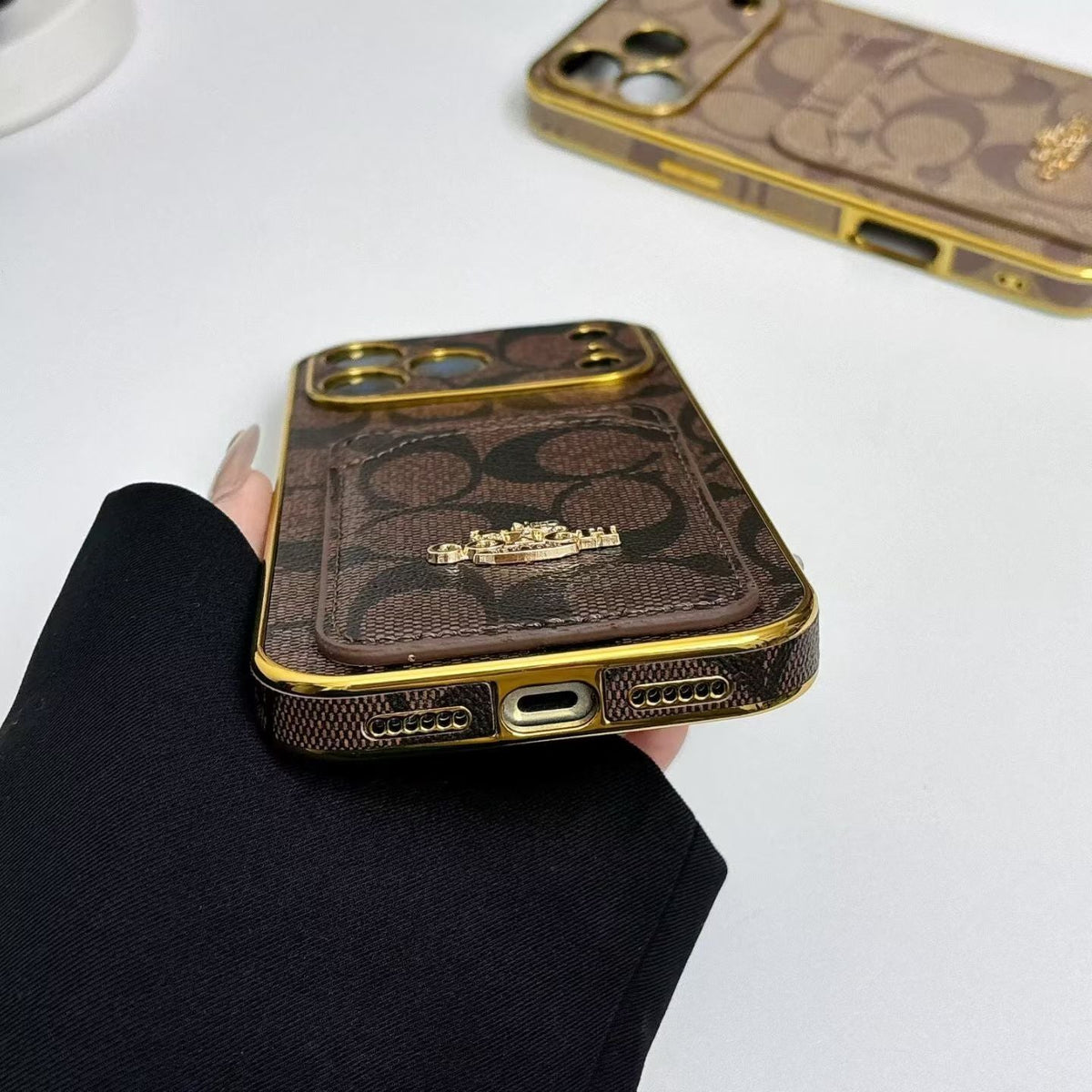 Electroplated Coach Card Holder Phone Case For iPhone 13-17 / Pro / Pro Max / Plus / Air
