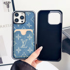 Fabric LV iPhone Case Card Slot For 12-16 Pro Max