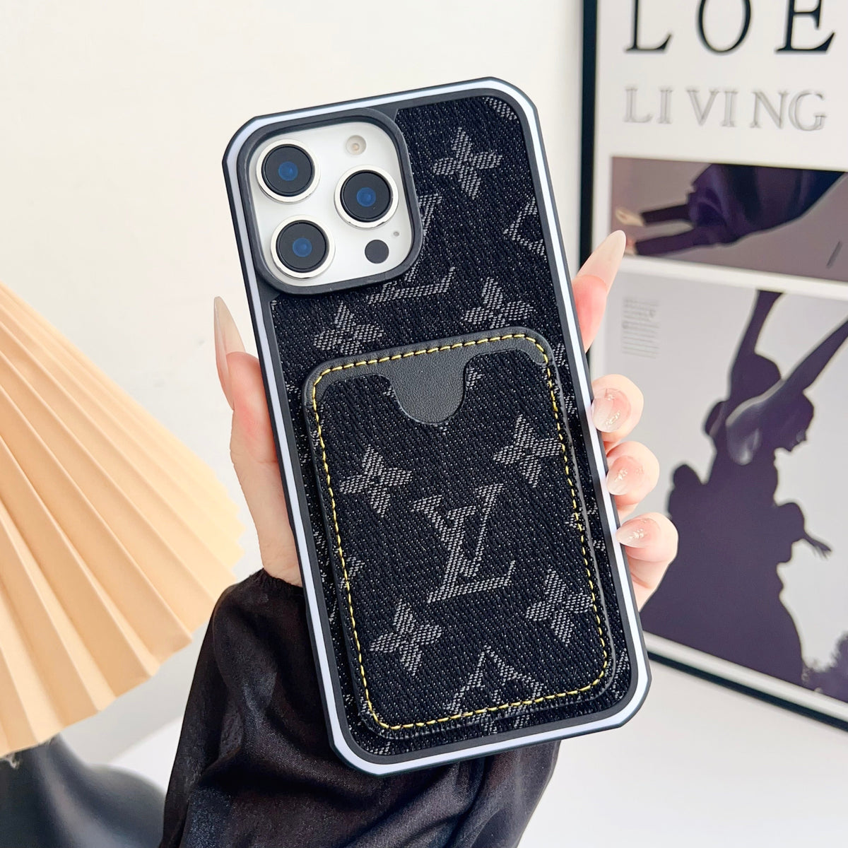 Fabric LV iPhone Case Card Slot For 12-16 Pro Max for 12-pro-max