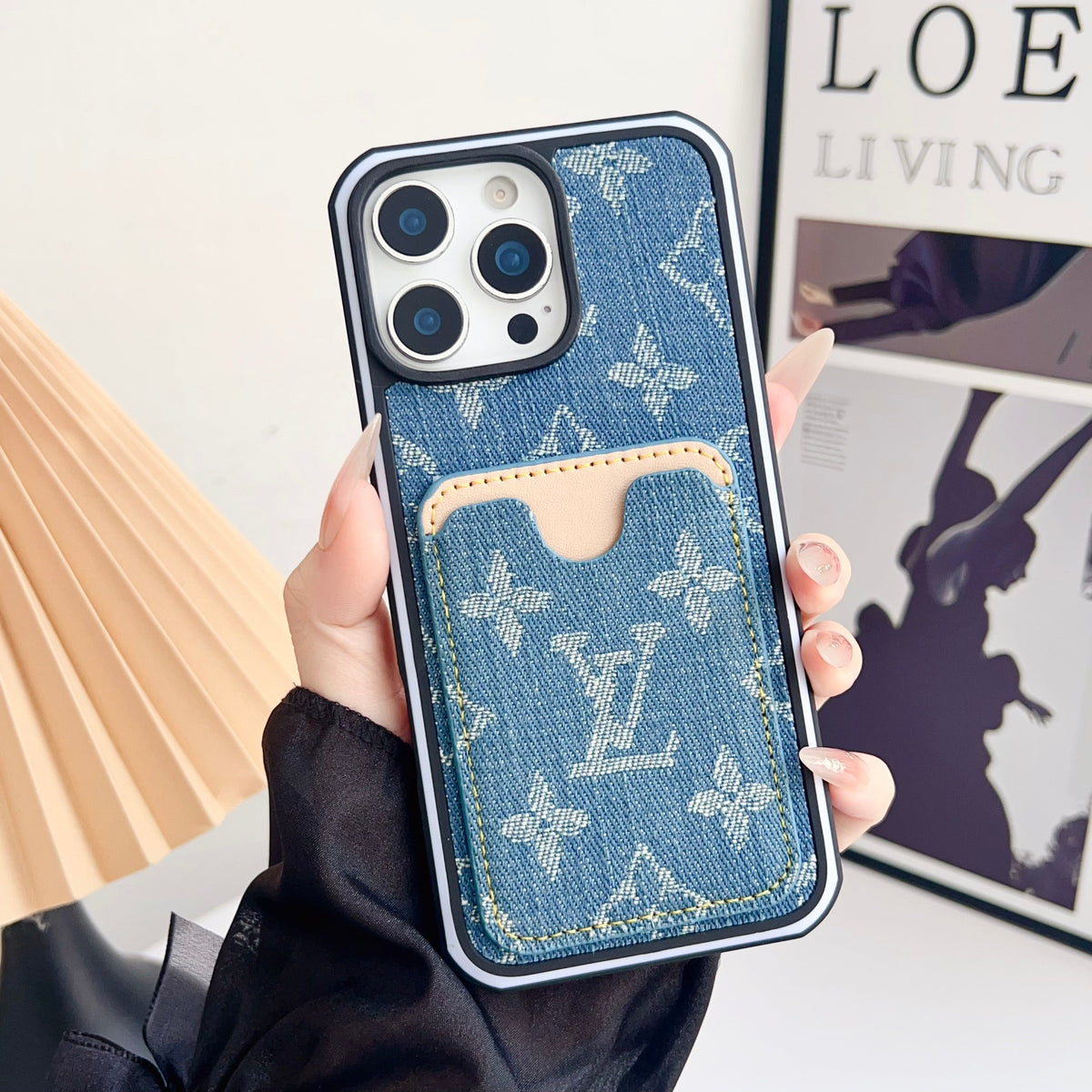 Fabric LV iPhone Case Card Slot For 12-16 Pro Max for 12-pro-max