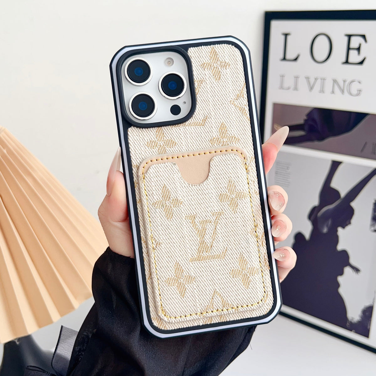 Fabric LV iPhone Case Card Slot For 12-16 Pro Max for 12-pro