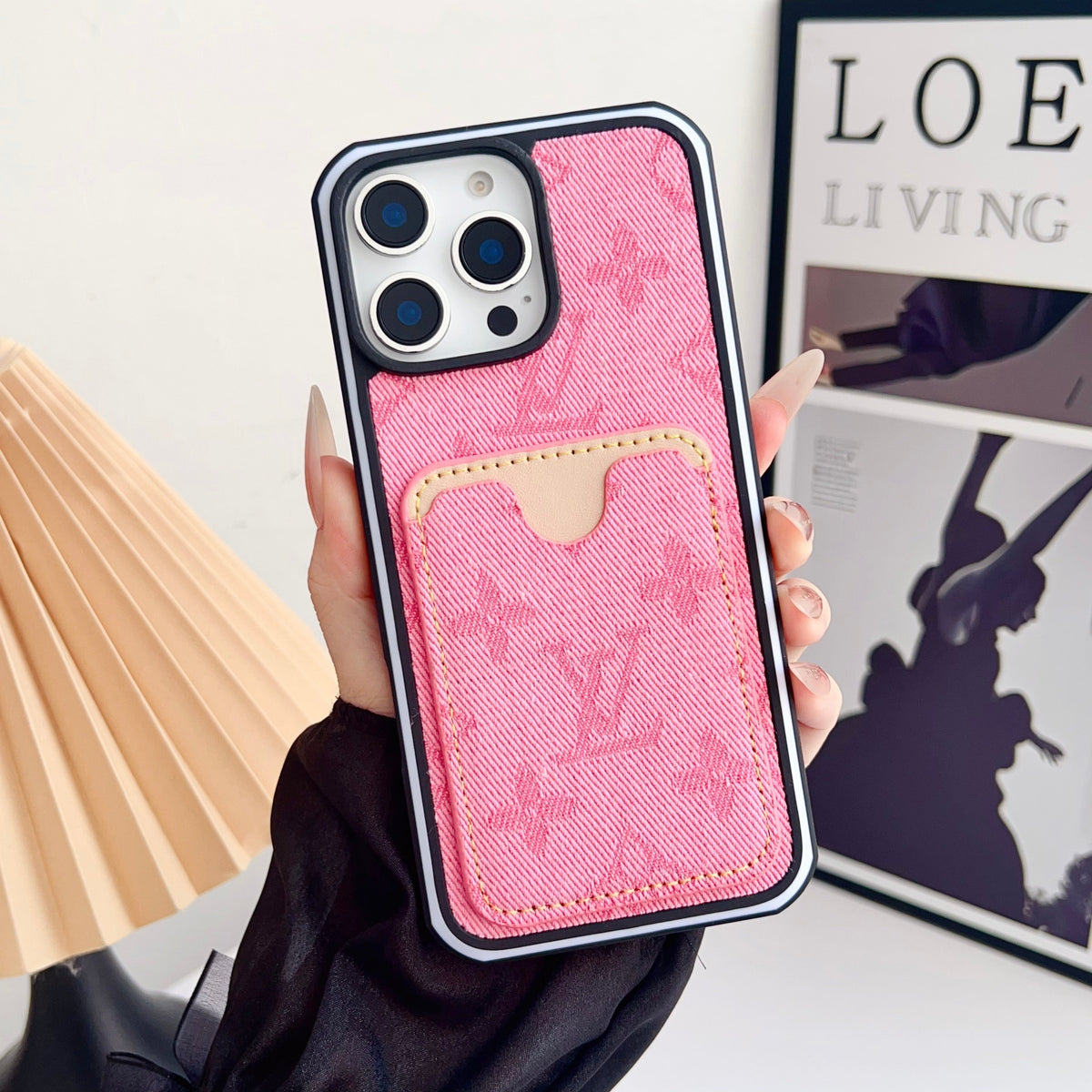 Fabric LV iPhone Case Card Slot For 12-16 Pro Max for 12-pro