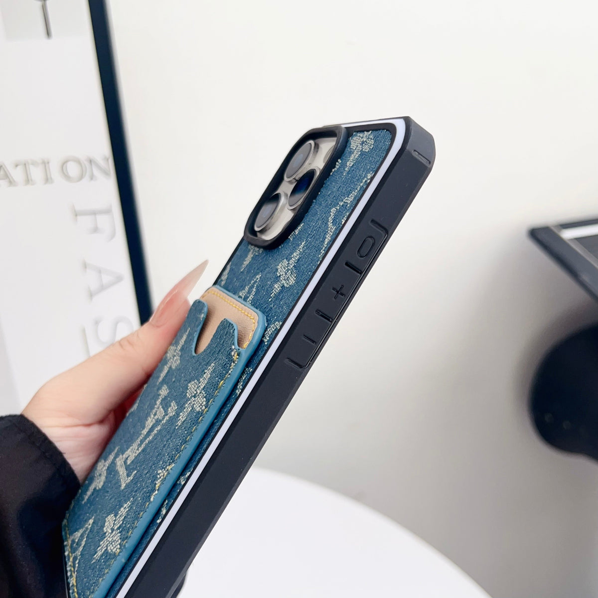 Fabric LV iPhone Case Card Slot For 12-16 Pro Max for 12-pro