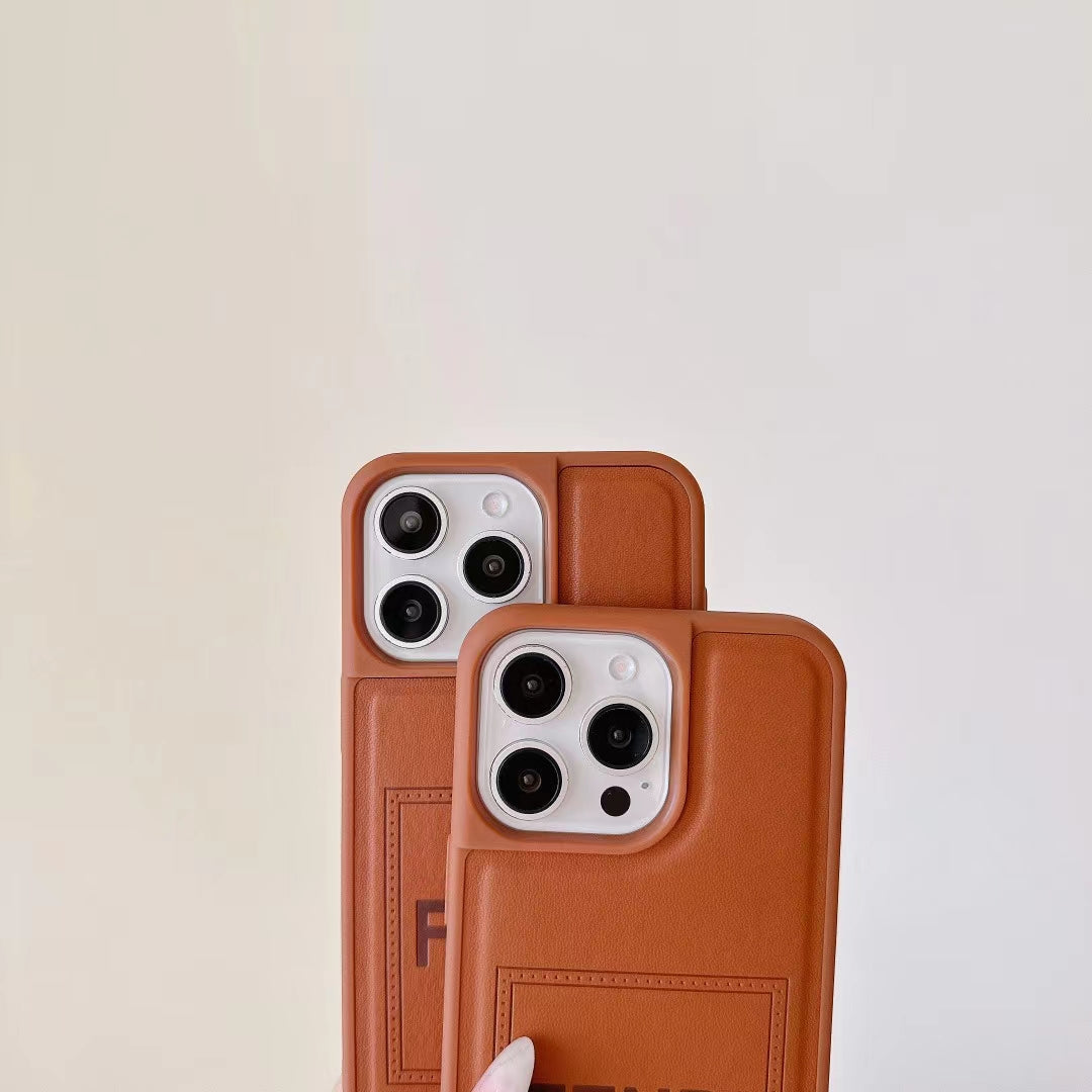 Fendi Phone Case Brown Leather For I Pro Max Plus Series for iphone-14-pro