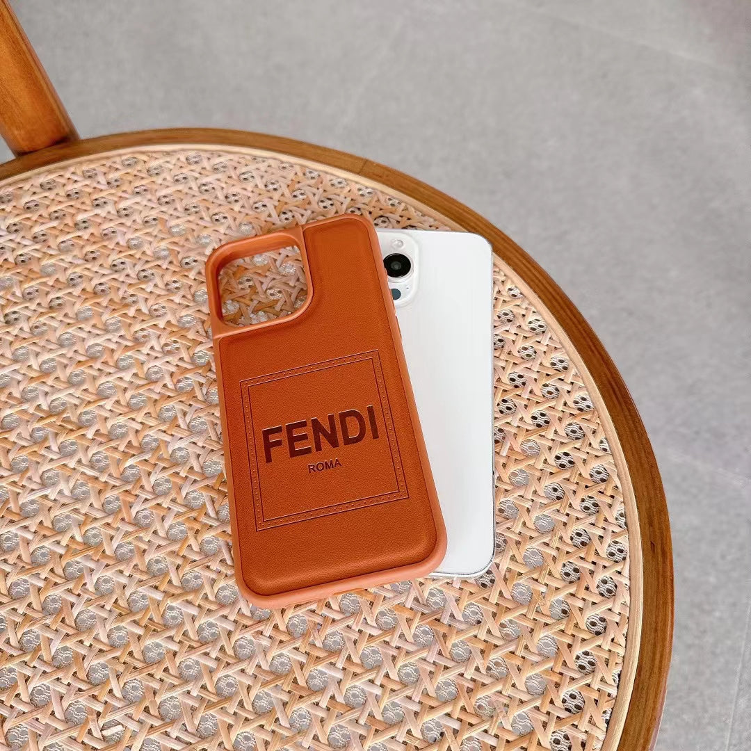 Fendi Phone Case Brown Leather For I Pro Max Plus Series for iphone-14