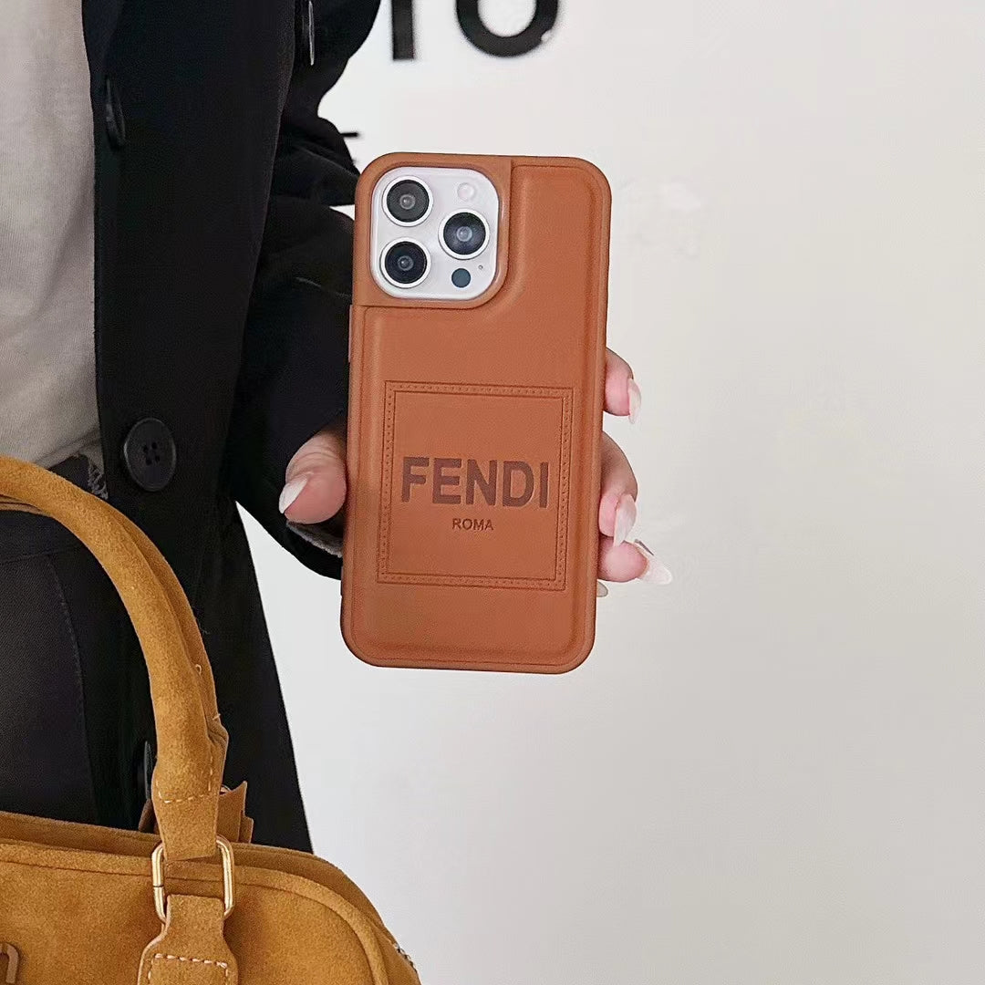 Fendi Phone Case Brown Leather For I Pro Max Plus Series for iphone-14-pro-max