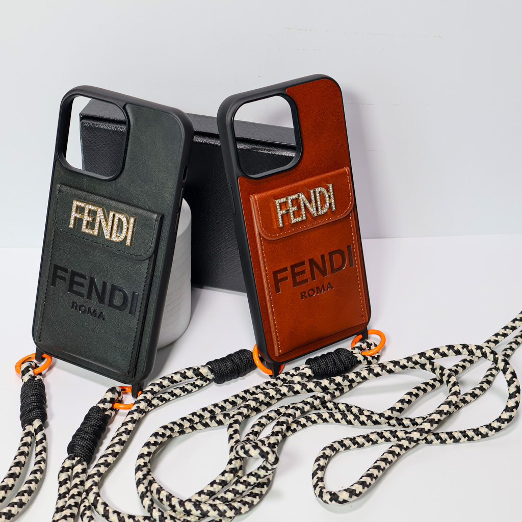 Fendi Card Holder iPhone Case Crossbody 12-16 Pro Max Plus