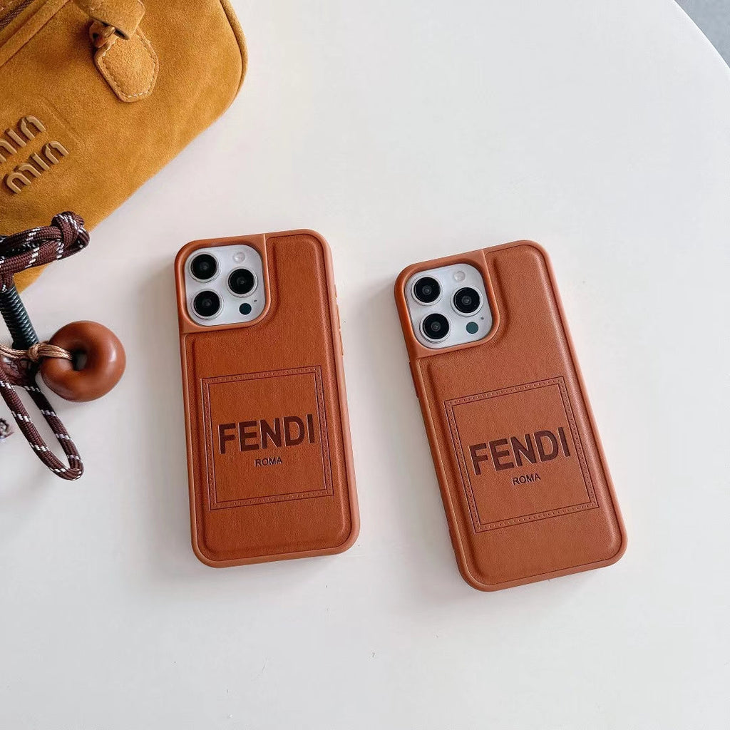 Fendi Phone Case Brown Leather For I Pro Max Plus Series for iphone-13