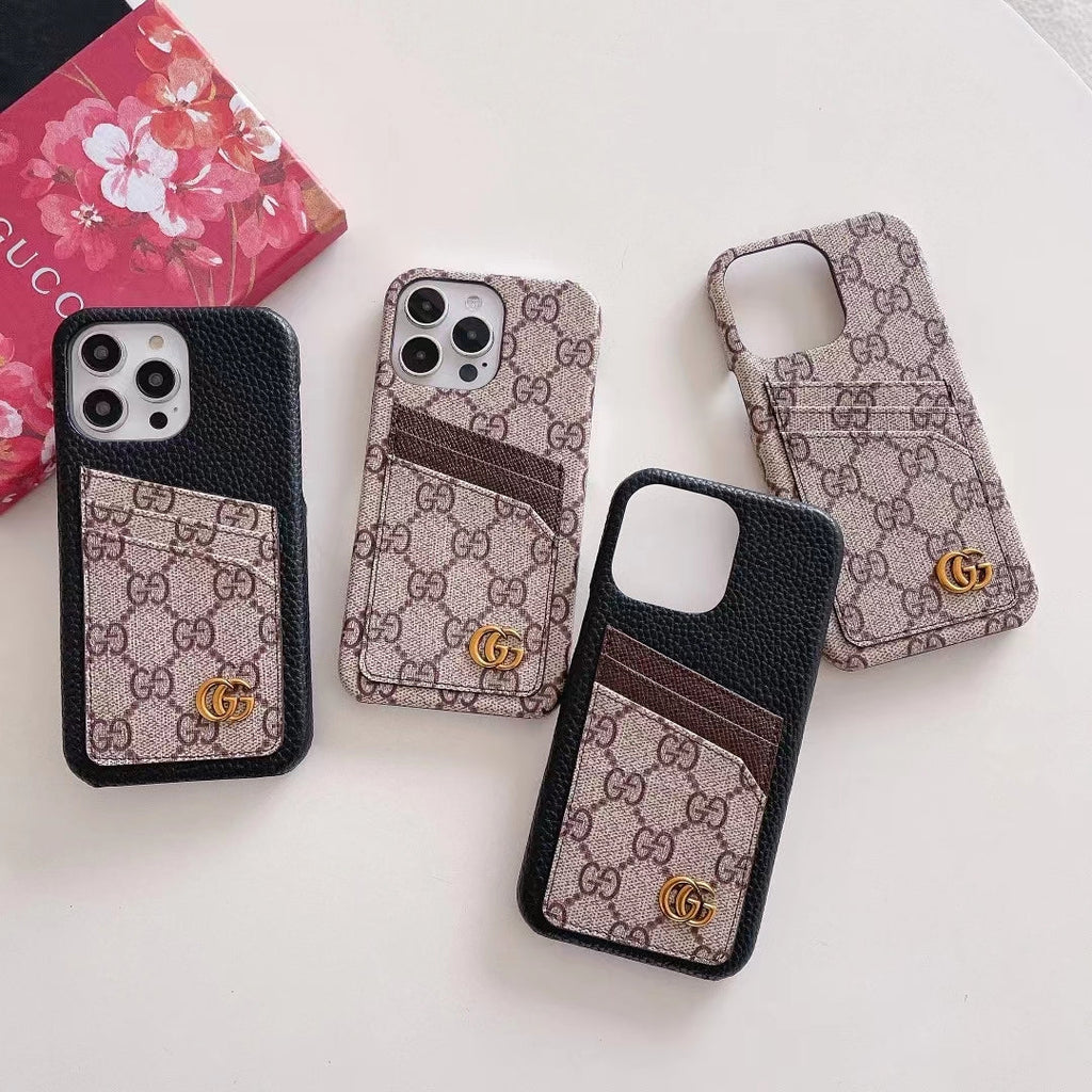GG iPhone Case Card Slot Accent Color For 11 12 13 14 15 16 Pro Max Plus Series