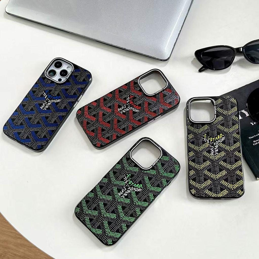 Goyard Phone Case Electroplated For iPhone 12-16 Pro Max Plus