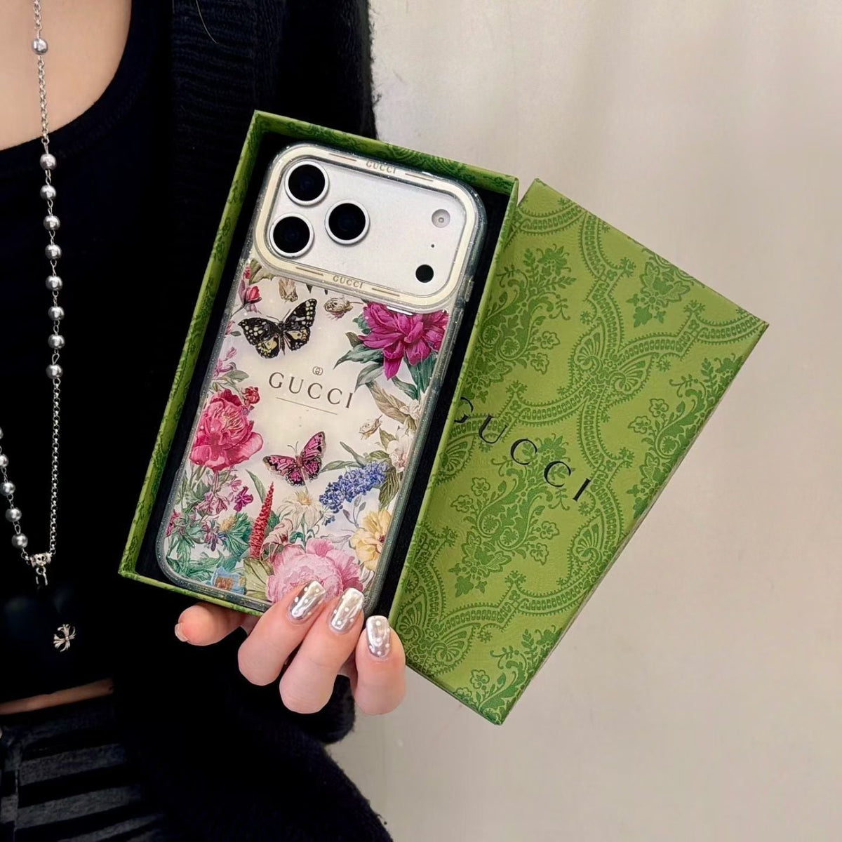 Gucci Clear Case Print Pattern iPhone 14-17 / Pro / Pro Max for 14-pro-max