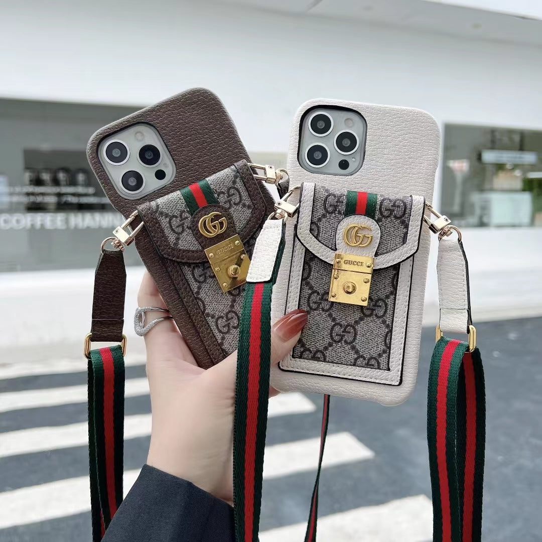 Designer Crossbody Style iPhone Case For 11 12 13 14 15 16 Pro Max Plus