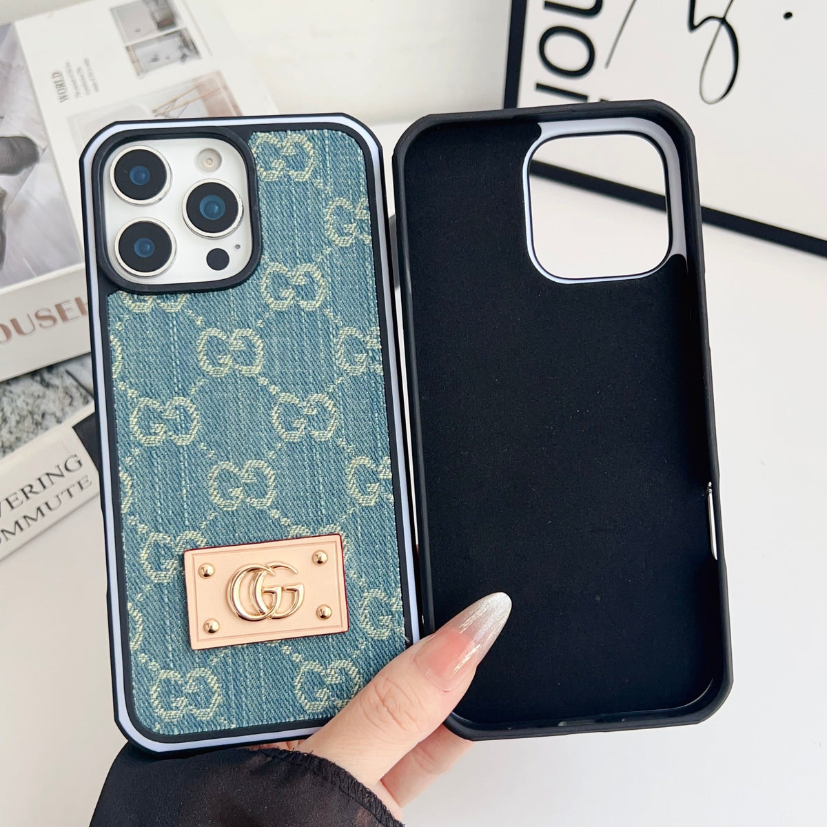 GG Denim iPhone Case For 12-16 Pro Max