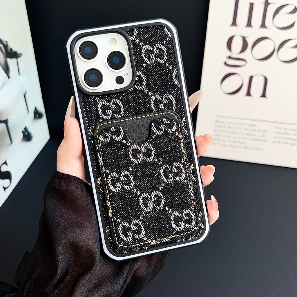 GG Card Slot Denim iPhone Case For 12-16 Pro Max for 12-pro-max