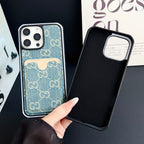 GG Card Slot Denim iPhone Case For 12-16 Pro Max