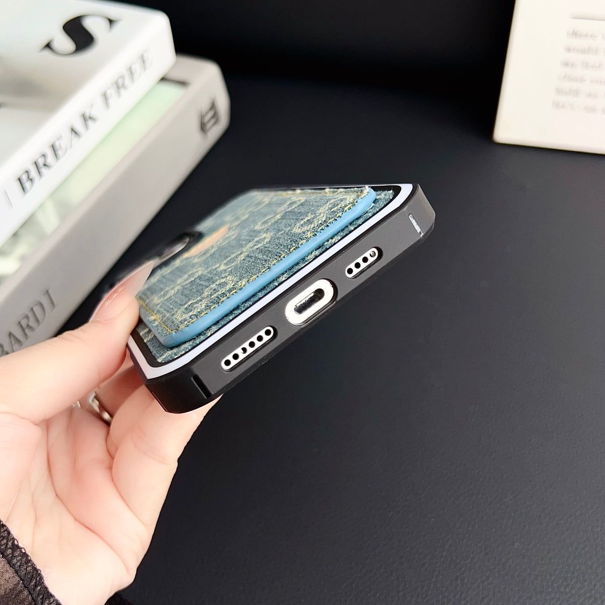 GG Card Slot Denim iPhone Case For 12-16 Pro Max for 12-pro