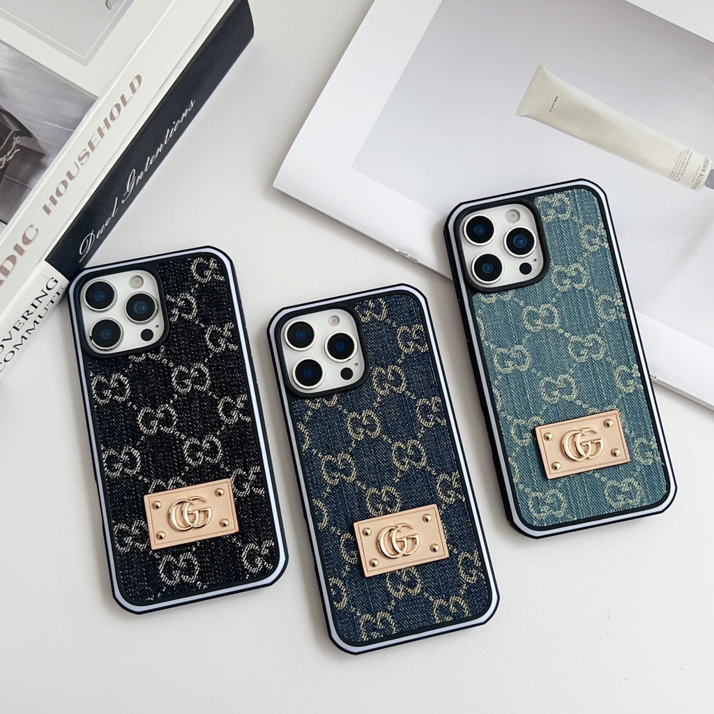 GG Denim iPhone Case For 12-16 Pro Max