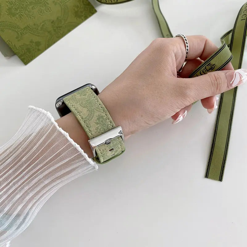 Fashion GG Apple Watch Band Wrist Strap / Light Green