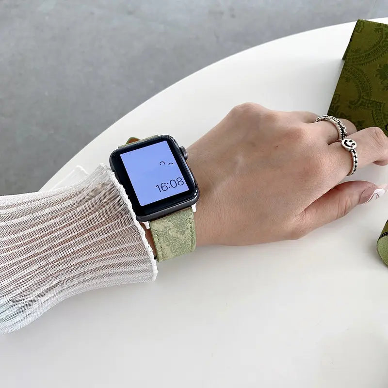 Fashion GG Apple Watch Band Wrist Strap / Light Green for 42mm-44mm-45mm