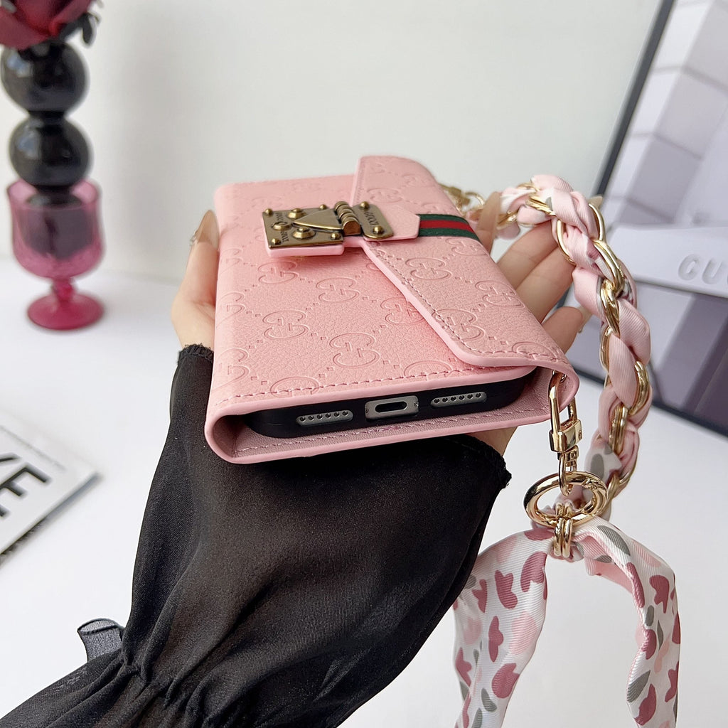 GG Plain Leather Crossbody Wallet Case For 13-17 / Pro / Pro Max for 13-pro