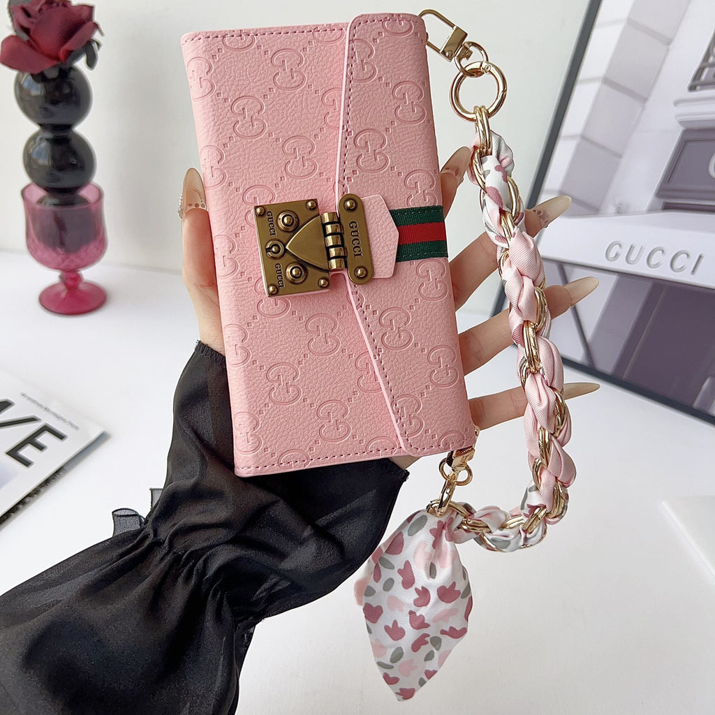 GG Plain Leather Crossbody Wallet Case For 13-17 / Pro / Pro Max for 13-pro