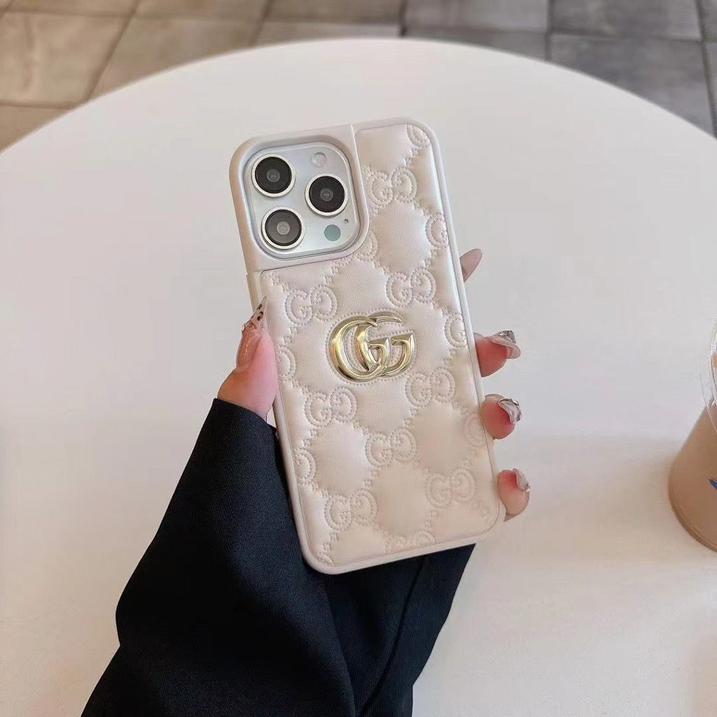 Stamped GG Leather iPhone Case For 13-17 / Pro / Pro Max for 14