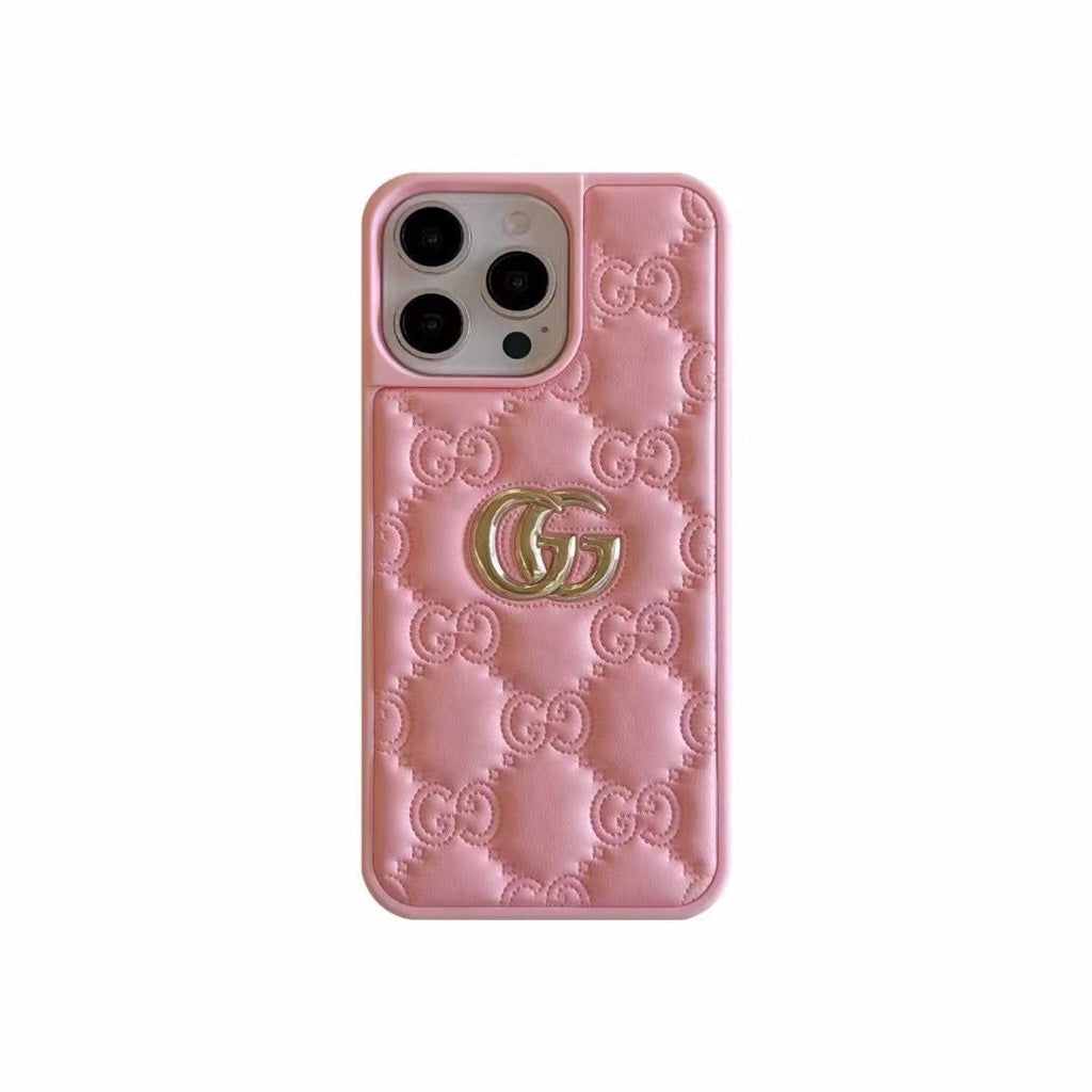 Stamped GG Leather iPhone Case For 13-17 / Pro / Pro Max for 14