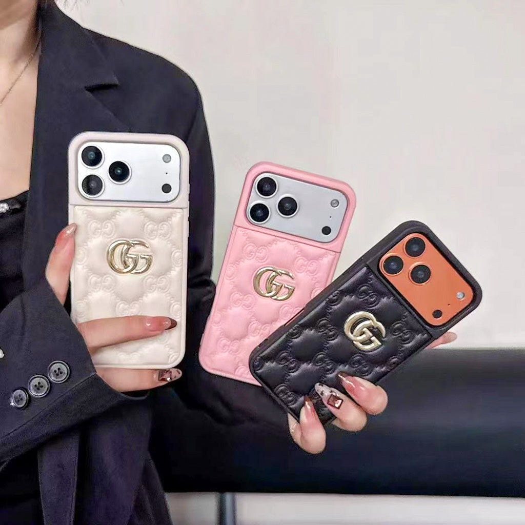 Stamped GG Leather iPhone Case For 13-17 / Pro / Pro Max for 13-pro