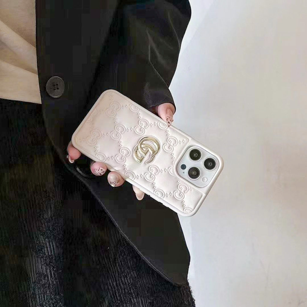 Stamped GG Leather iPhone Case For 13-17 / Pro / Pro Max for 13-pro