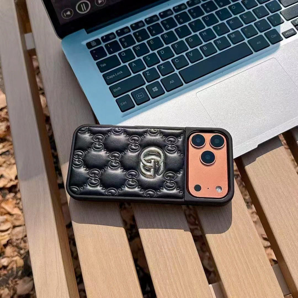 Stamped GG Leather iPhone Case For 13-17 / Pro / Pro Max for 13-pro