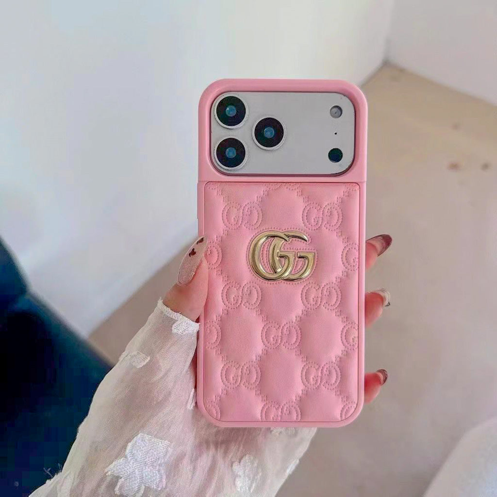 Stamped GG Leather iPhone Case For 13-17 / Pro / Pro Max for 13-pro-max