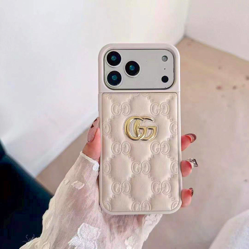 Stamped GG Leather iPhone Case For 13-17 / Pro / Pro Max for 14