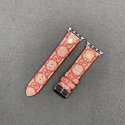 Apple Watch Gucci Band Pink Red Leather Design for 38mm-40mm-41mm