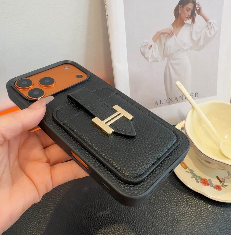 Hermes Leather iPhone Cover Card Slot For 12-17 Series iPhone Case for 13-pro
