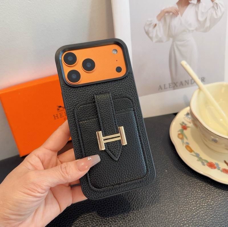 Hermes Leather iPhone Cover Card Slot For 12-17 Series iPhone Case for 13-pro