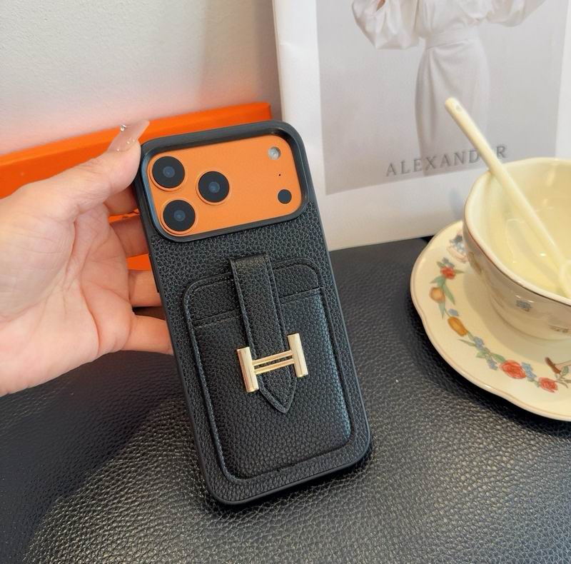Hermes Leather iPhone Cover Card Slot For 12-17 Series iPhone Case for 13-pro-max