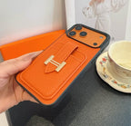 Hermes Leather iPhone Cover Card Slot For 12-17 Series iPhone Case for 12-pro