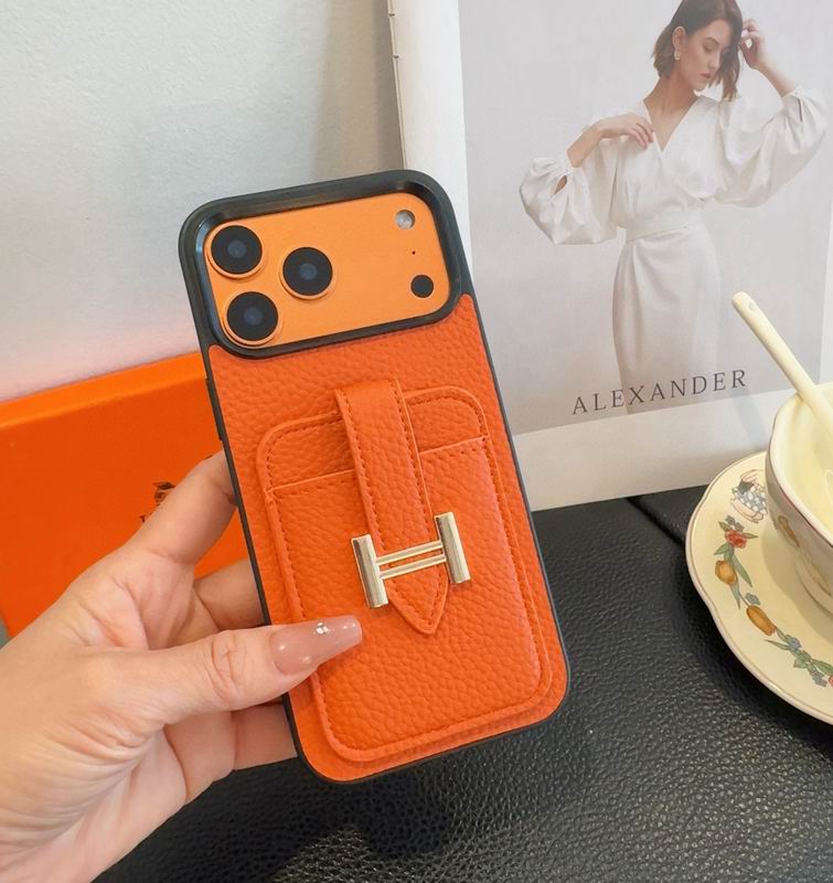 Hermes Leather iPhone Cover Card Slot For 12-17 Series iPhone Case for 12-pro