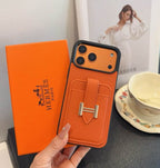 Hermes Leather iPhone Cover Card Slot For 12-17 Series iPhone Case for 12-pro-max